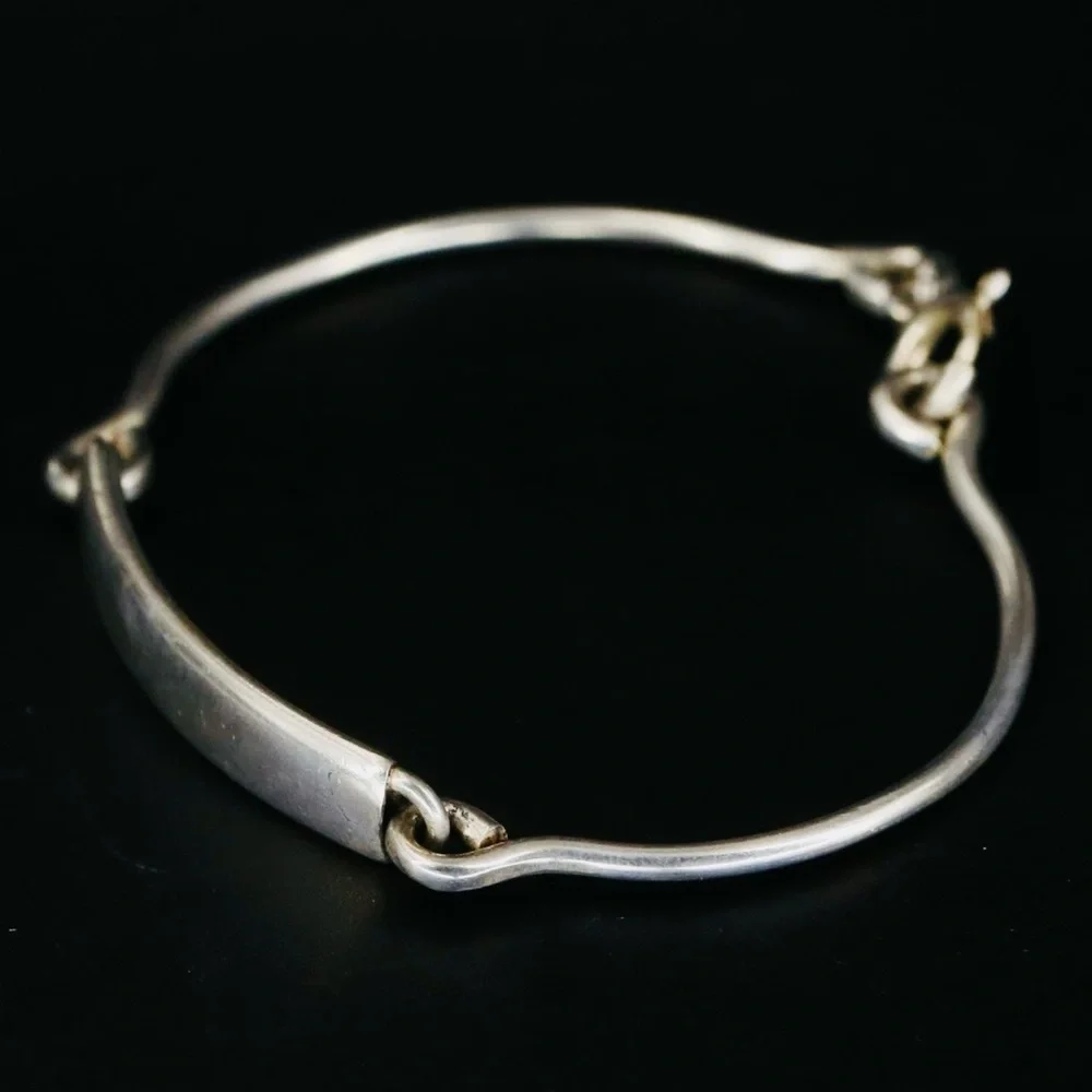 Vintage 925 Sterling Silver Engravable ID Bar Bracelet 7 Inch Ring Clasp - Picture 10 of 10